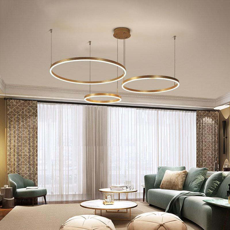 Circular Ring LED Pendant Light, 2-5 Rings, Black, Gold or Brown