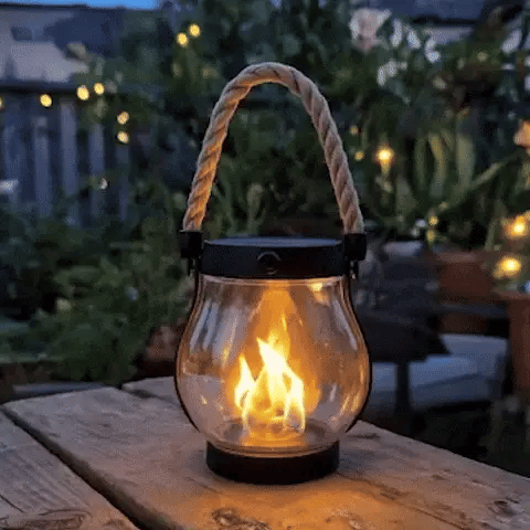 Solar Flame Effect Lantern with 22 LEDs, 25.5 cm, Hemp Rope