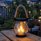 Solar Flame Effect Lantern with 22 LEDs, 25.5 cm, Hemp Rope