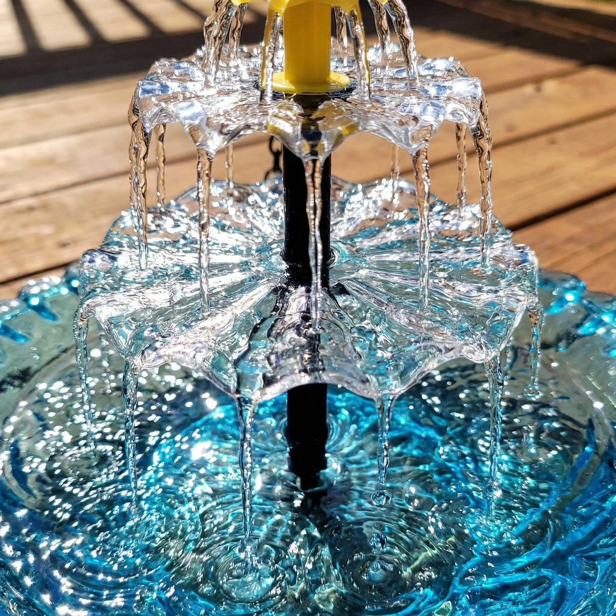 Solar Hanging Bird Bath Fountain, Two-Tier Glass and Metal