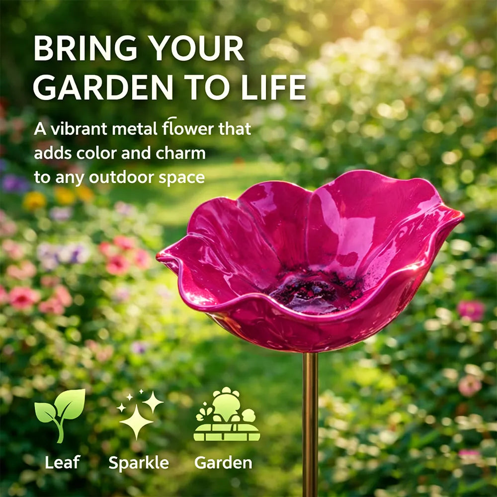Metal Flower Bird Bath Garden Stake, 60cm, 7 Colours