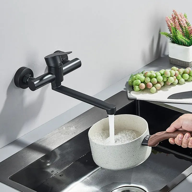 Wall Mounted Tap with Twin Handles and 360 Swivel Spout