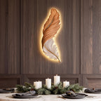 Feather LED Wall Art Light with Hidden Strip and Remote Dimmer