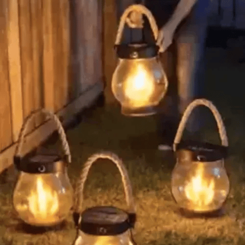 Solar Flame Effect Lantern with 22 LEDs, 25.5 cm, Hemp Rope