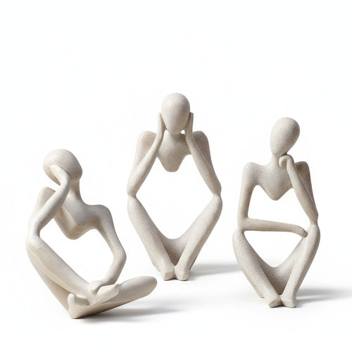 Abstract Thinker Figurine in Sandstone-Effect Resin