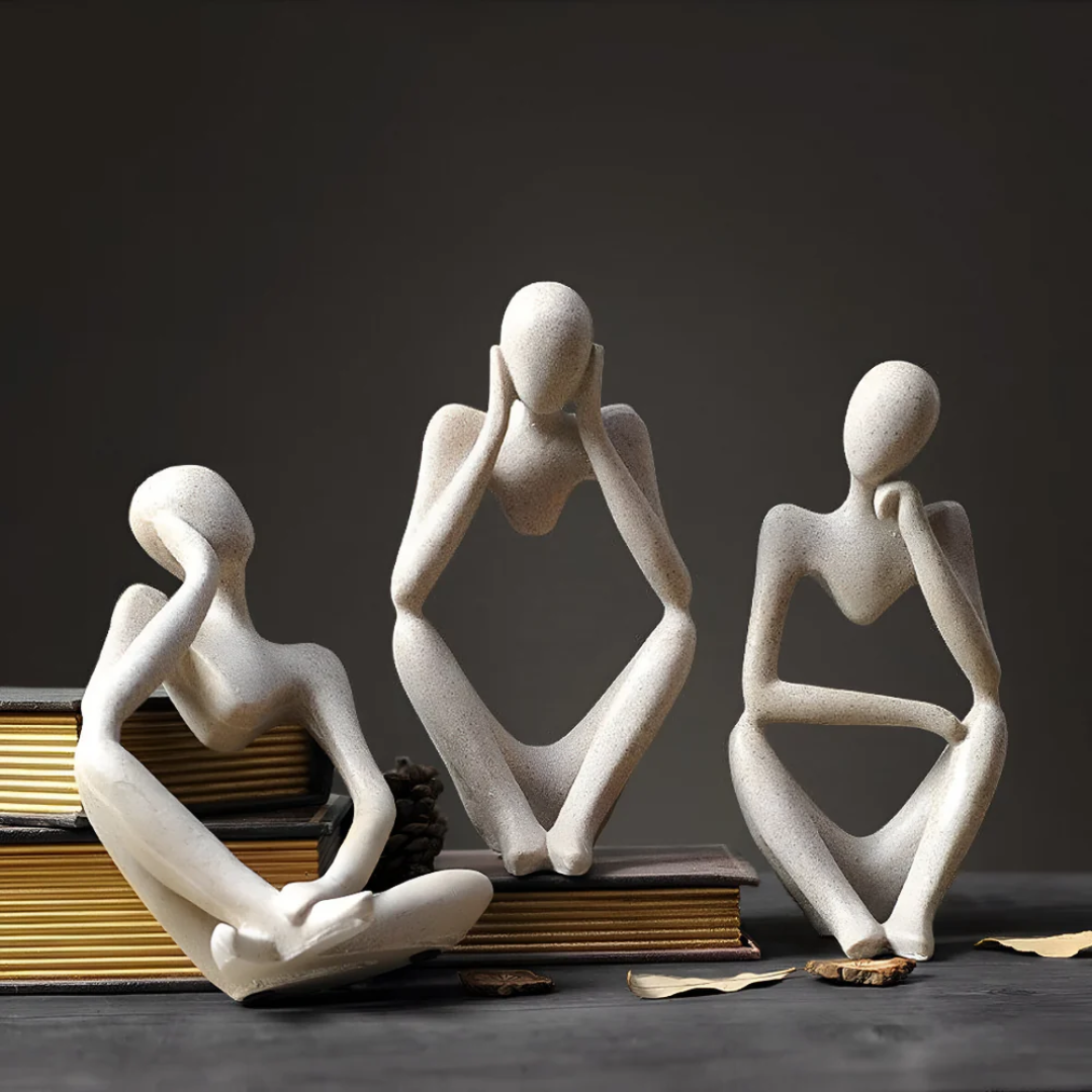 Abstract Thinker Figurine in Sandstone-Effect Resin
