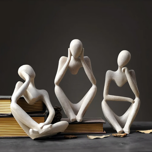 Abstract Thinker Figurine in Sandstone-Effect Resin
