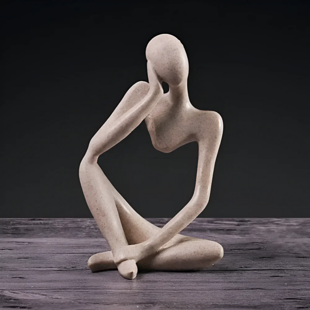 Abstract Thinker Figurine in Sandstone-Effect Resin