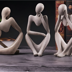 Abstract Thinker Figurine in Sandstone-Effect Resin