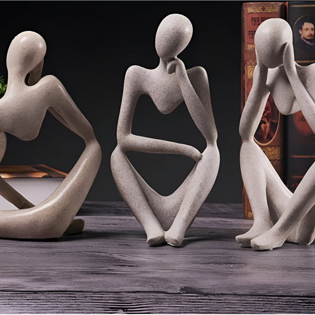 Abstract Thinker Figurine in Sandstone-Effect Resin