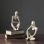 Abstract Thinker Figurine in Sandstone-Effect Resin