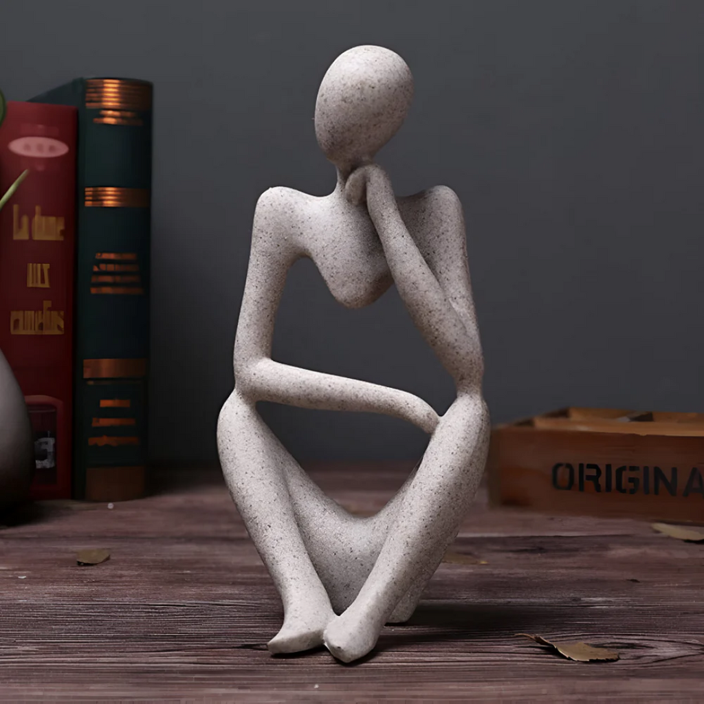Abstract Thinker Figurine in Sandstone-Effect Resin