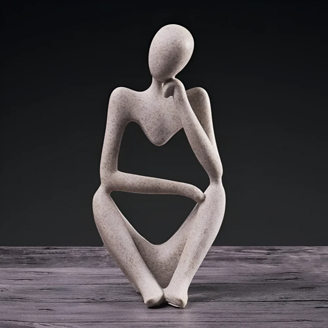 Abstract Thinker Figurine in Sandstone-Effect Resin