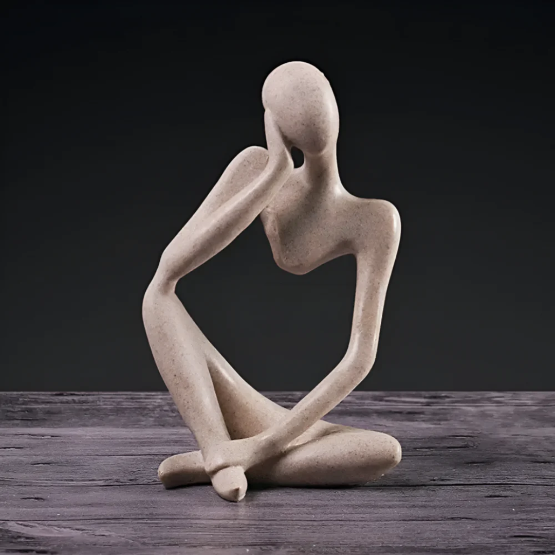 Abstract Thinker Figurine in Sandstone-Effect Resin