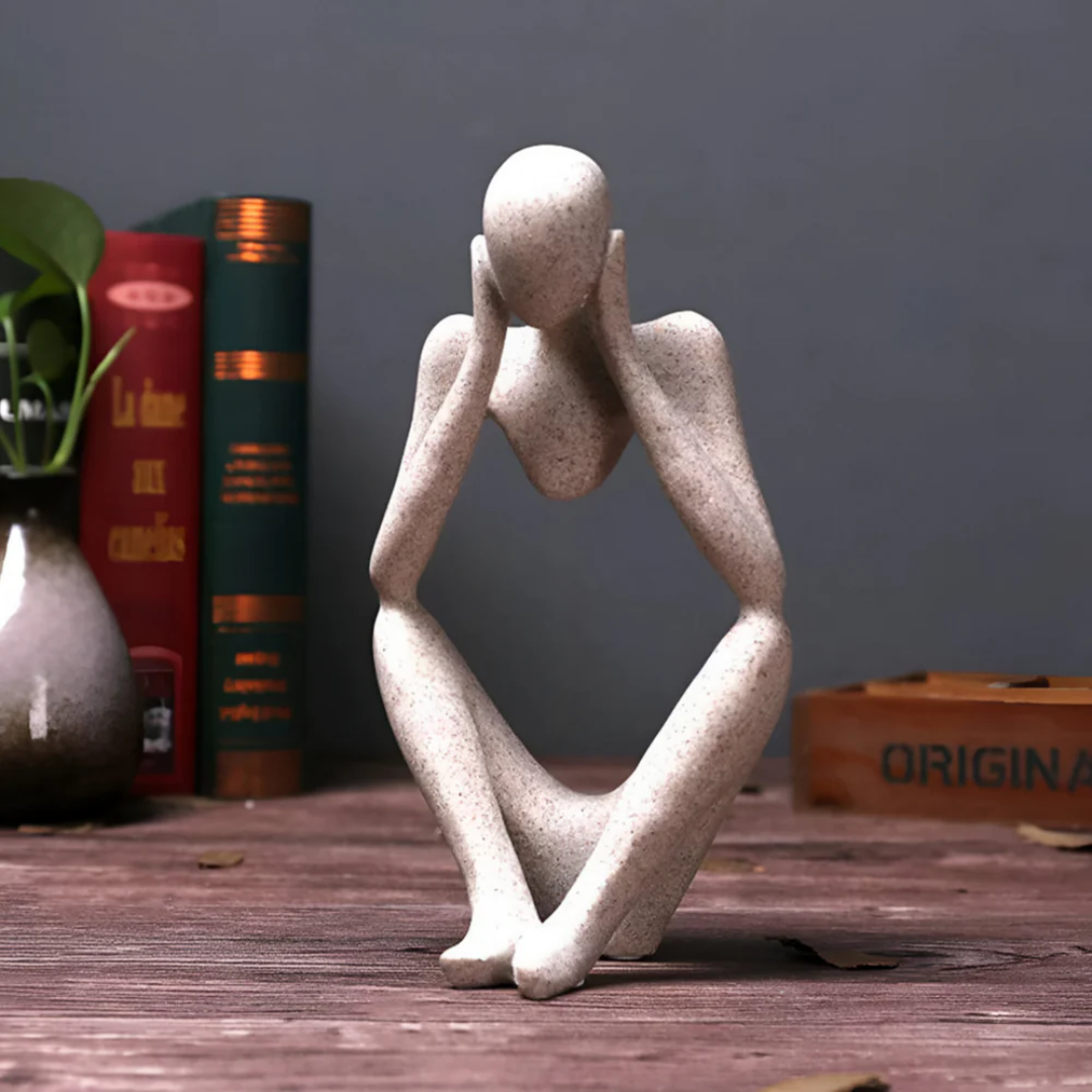 Abstract Thinker Figurine in Sandstone-Effect Resin