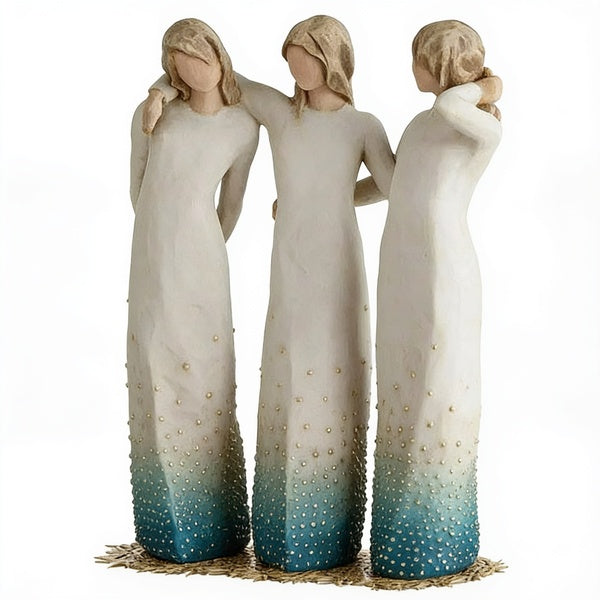 Standing Sisters Resin Figurine, Hand Painted Sculpture