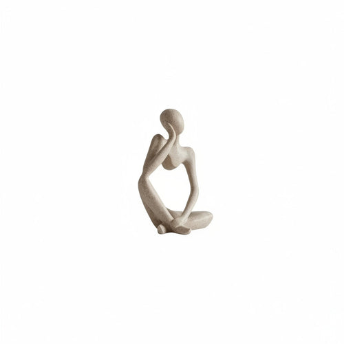 Abstract Seated Thinker Figurine, Resin Sculpture
