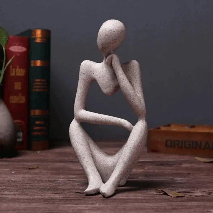 Abstract Seated Thinker Figurine, Resin Sculpture