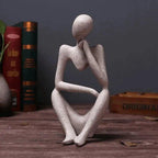 Abstract Seated Thinker Figurine, Resin Sculpture