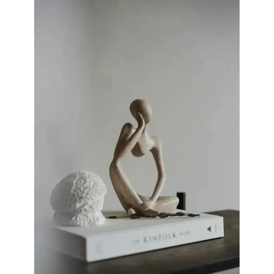 Abstract Seated Thinker Figurine, Resin Sculpture