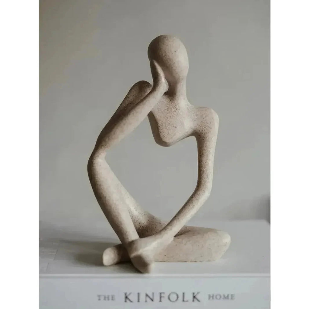 Abstract Seated Thinker Figurine, Resin Sculpture