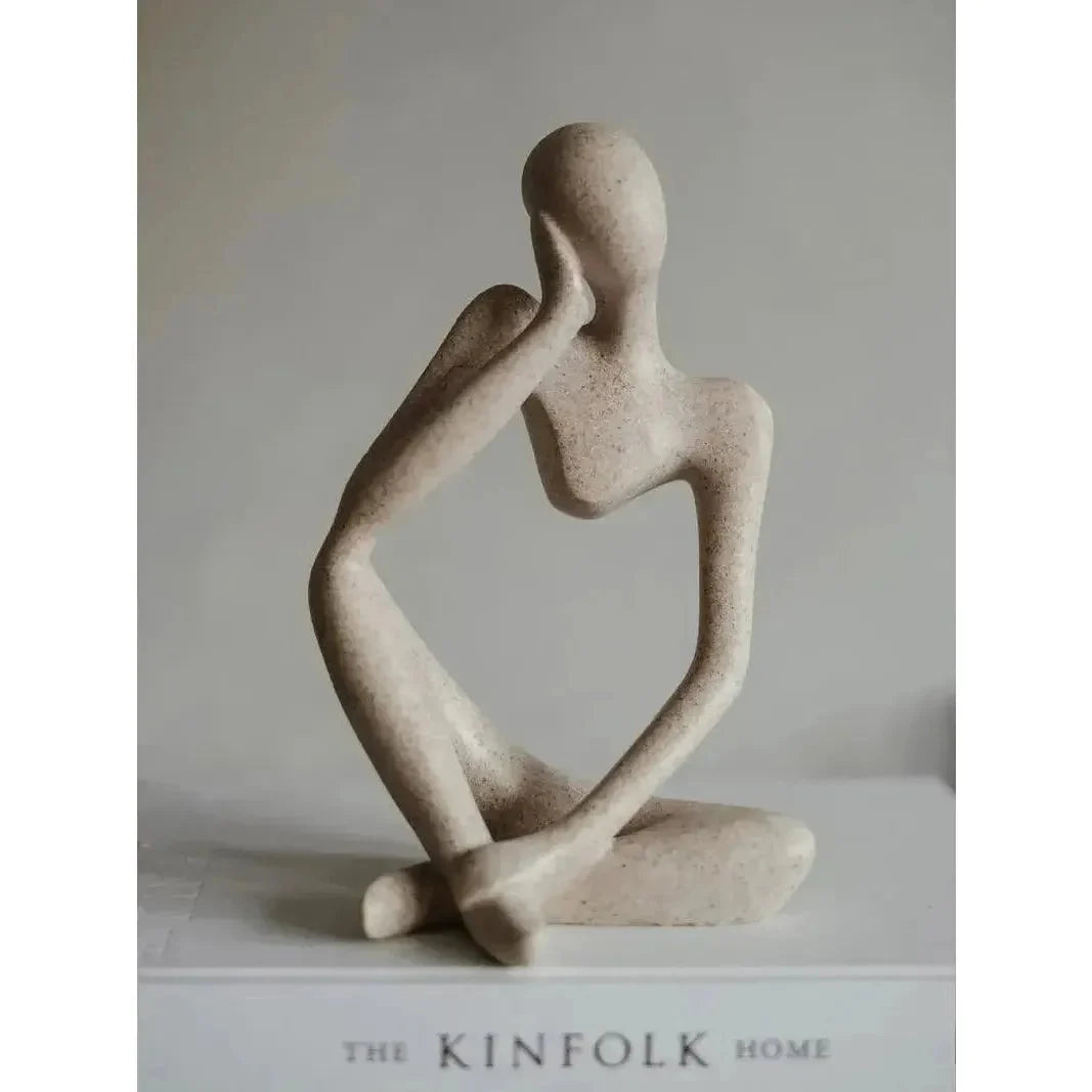 Abstract Seated Thinker Figurine, Resin Sculpture