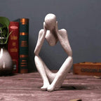 Abstract Seated Thinker Figurine, Resin Sculpture