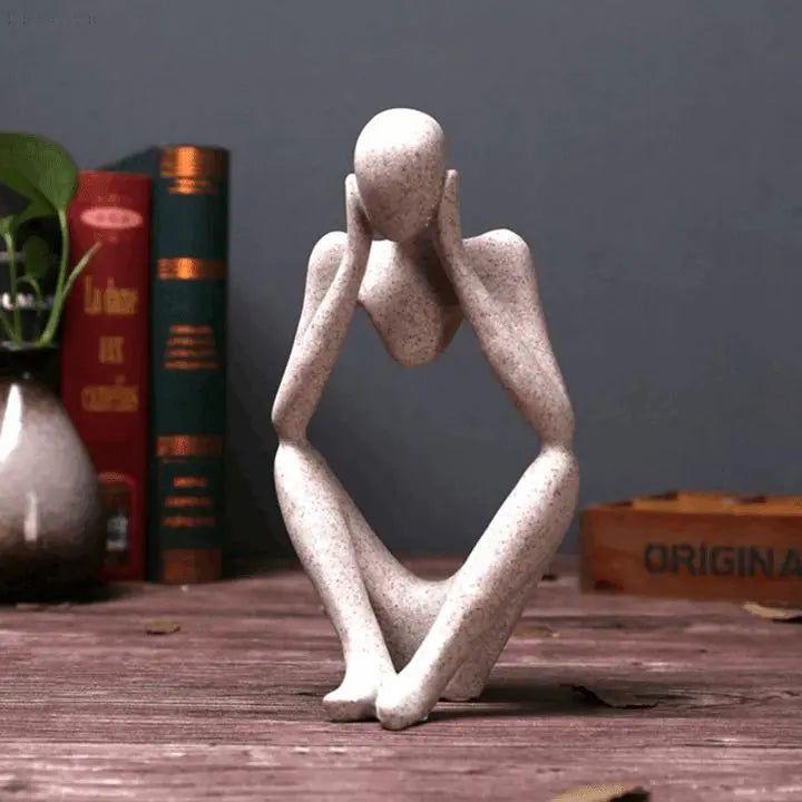 Abstract Seated Thinker Figurine, Resin Sculpture