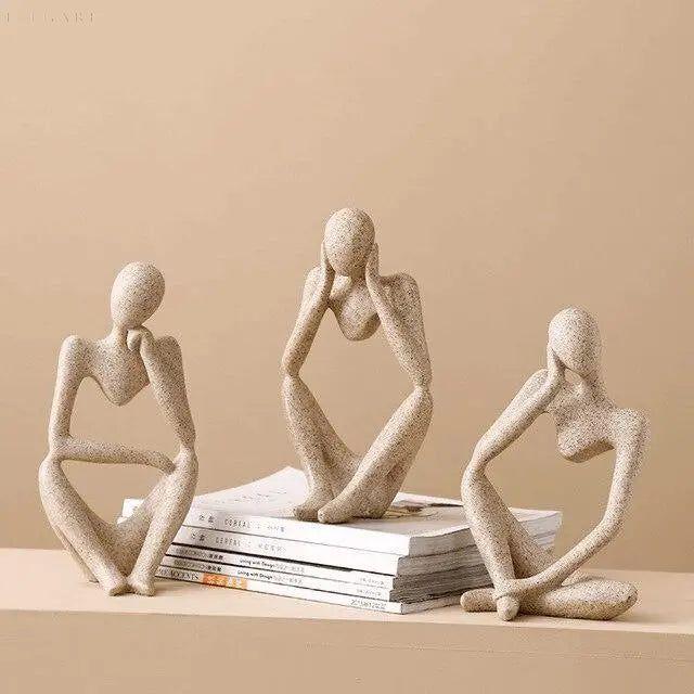 Abstract Seated Thinker Figurine, Resin Sculpture