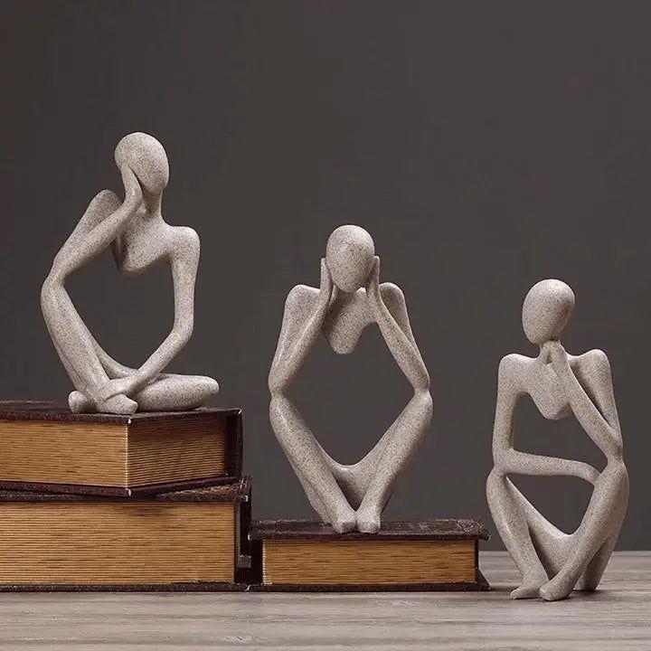 Abstract Seated Thinker Figurine, Resin Sculpture