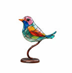 Stained Glass Birds on a Branch Figurine, Metal Base, 15 x 20 cm