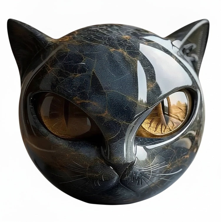 Marble Effect Cat Head Figurine with Coloured Eyes