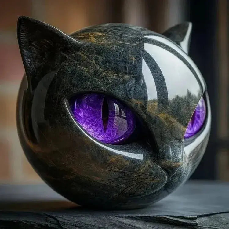 Marble Effect Cat Head Figurine with Coloured Eyes