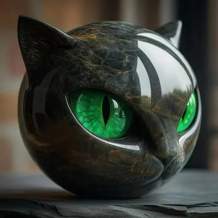Marble Effect Cat Head Figurine with Coloured Eyes