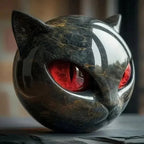 Marble Effect Cat Head Figurine with Coloured Eyes