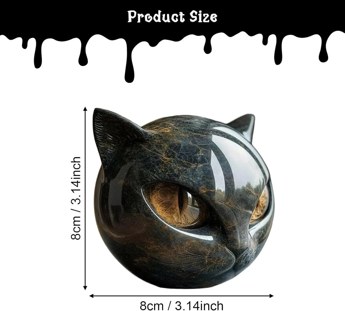 Marble Effect Cat Head Figurine with Coloured Eyes