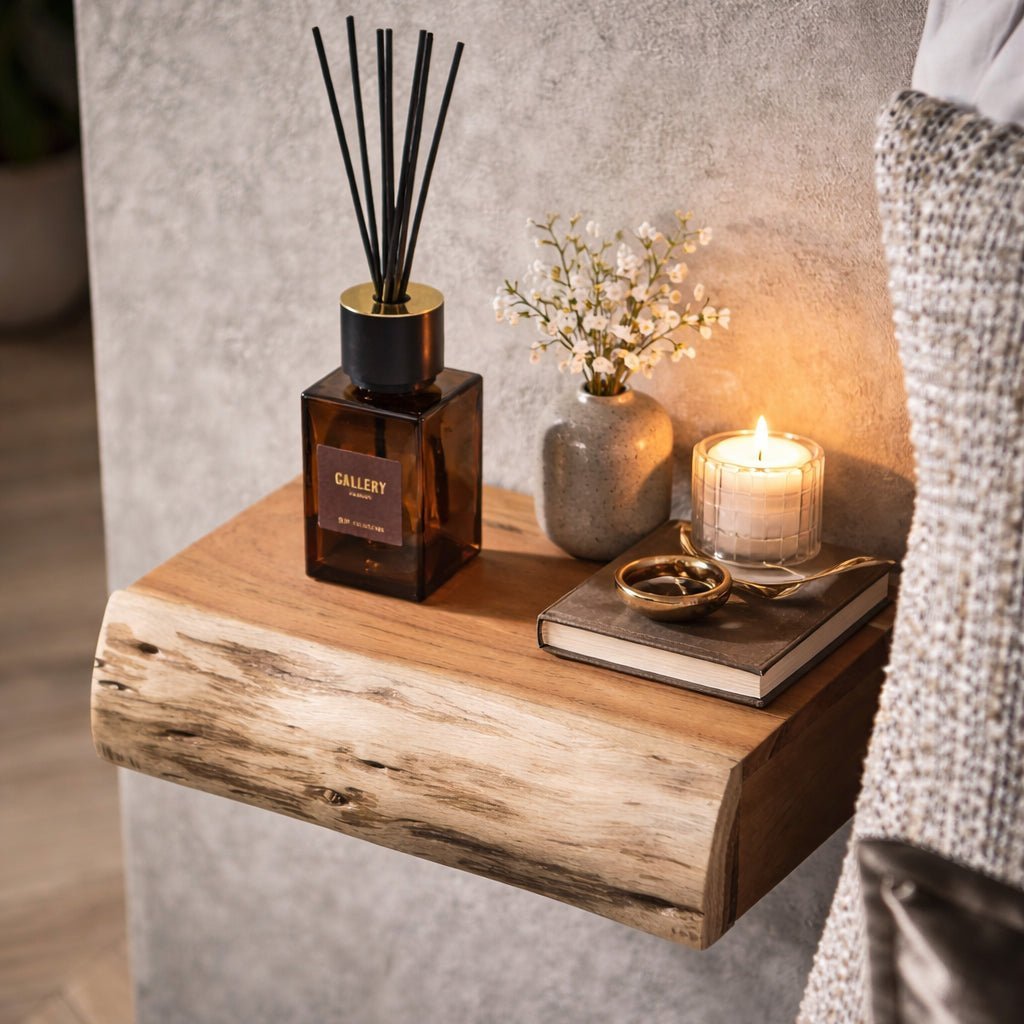 Floating Acacia Bedside Shelves, Set of 2, Wall Mounted