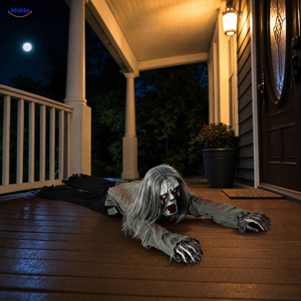 Sound-Activated Crawling Ghost, 110cm Halloween Floor Prop