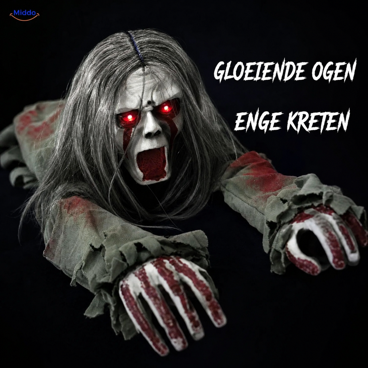 Sound-Activated Crawling Ghost, 110cm Halloween Floor Prop