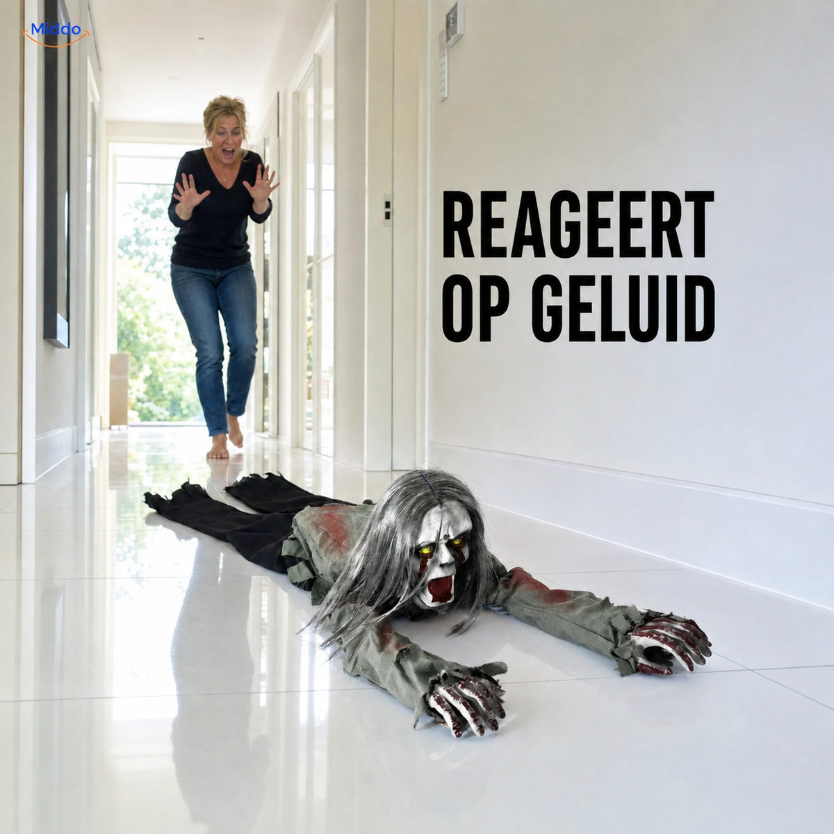 Sound-Activated Crawling Ghost, 110cm Halloween Floor Prop
