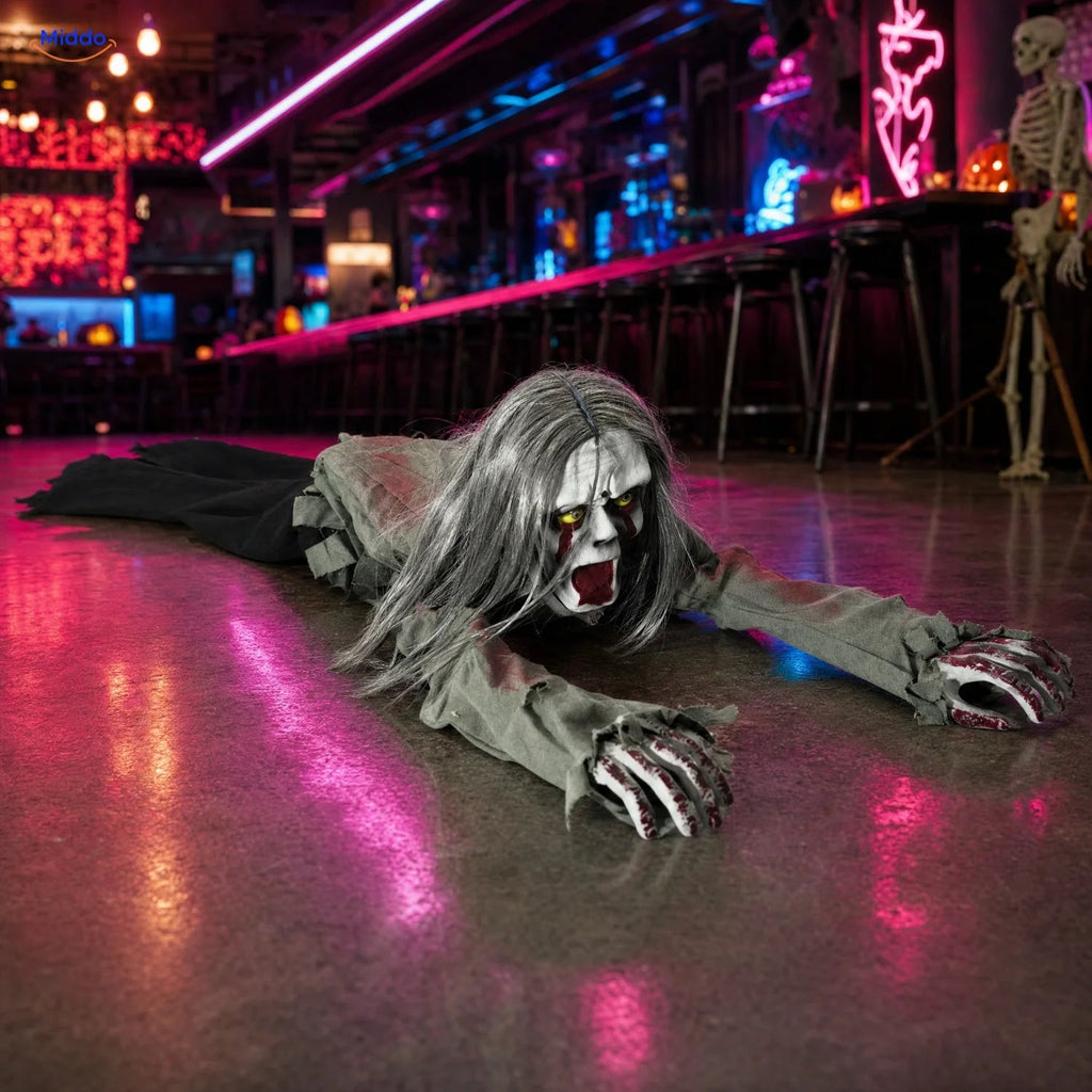 Sound-Activated Crawling Ghost, 110cm Halloween Floor Prop