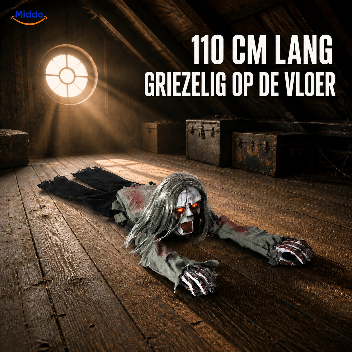 Sound-Activated Crawling Ghost, 110cm Halloween Floor Prop