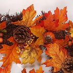 Autumn Maple Leaf Garland with Pine Cones, Berries and Lights