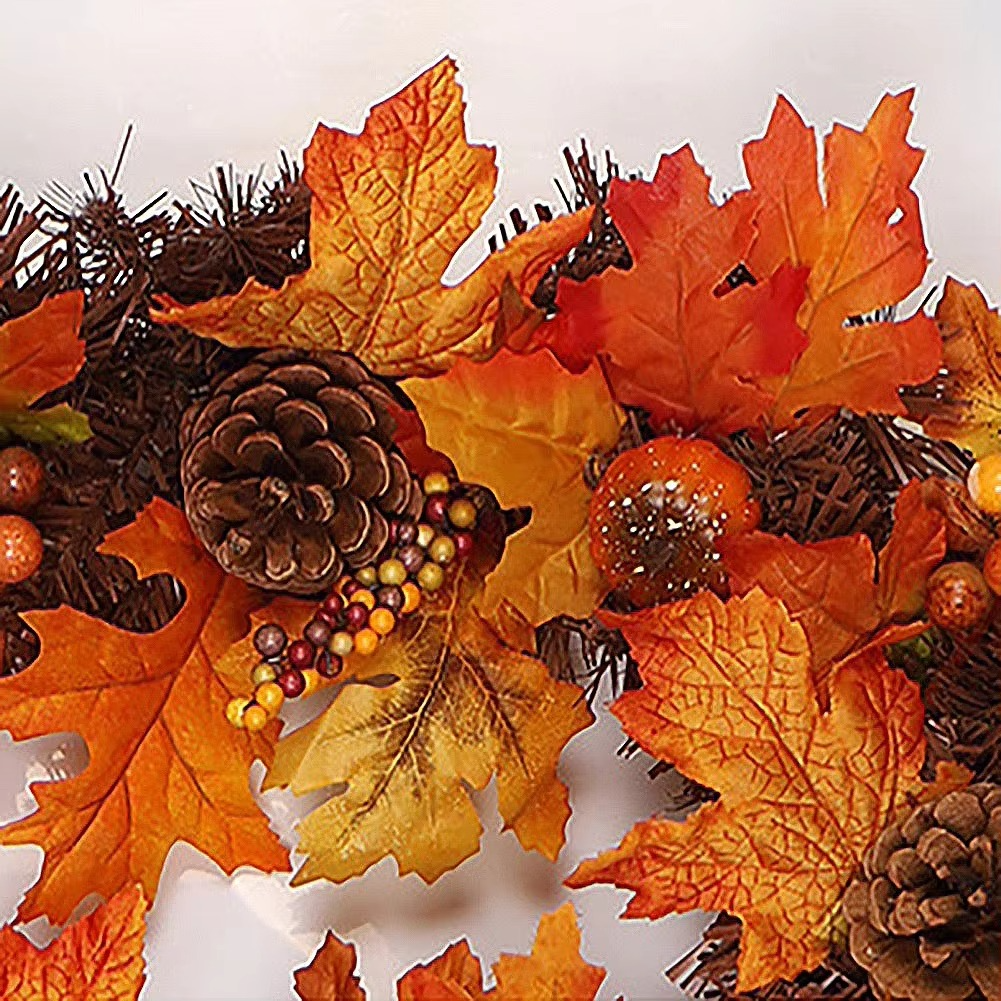 Autumn Maple Leaf Garland with Pine Cones, Berries and Lights