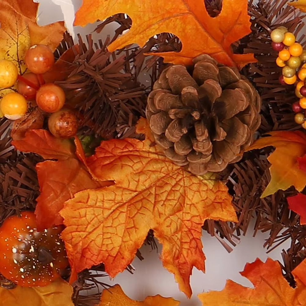 Autumn Maple Leaf Garland with Pine Cones, Berries and Lights