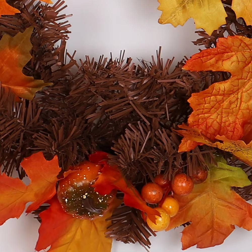 Autumn Maple Leaf Garland with Pine Cones, Berries and Lights