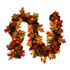Autumn Maple Leaf Garland with Pine Cones, Berries and Lights