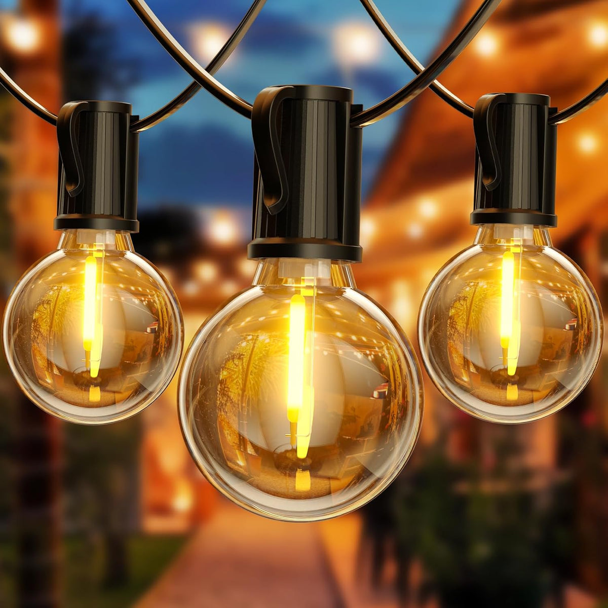Outdoor G40 Festoon Lights, IP54, 2700K Shatterproof Bulbs