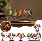 Handmade Glass Birds on a Branch Ornament, Colourful Desk Decor