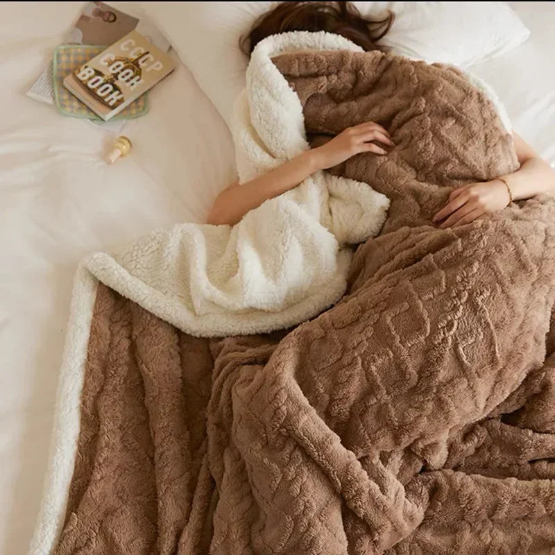 Thick Winter Blanket with Embossed Texture and Plush Reverse
